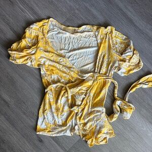 Jaloux Yellow and White Wrap Top